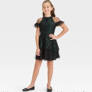 WICKED X GIRLS ELPHABA DRESS - GREEN/BLACK MULTI SIZES (NEW)